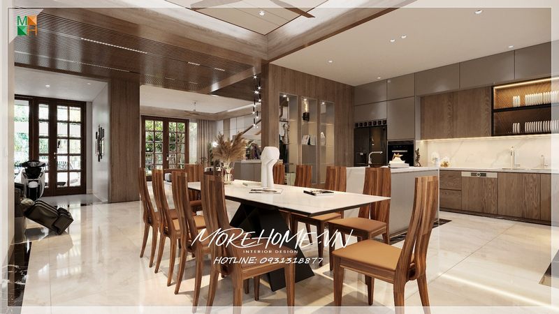 Kệ phòng bếp được sử dụng để trưng bày những món đồ có tính thẩm mỹ cao. Điều này giúp không gian căn phòng bếp thêm sang trọng và hiện đại hơn. 